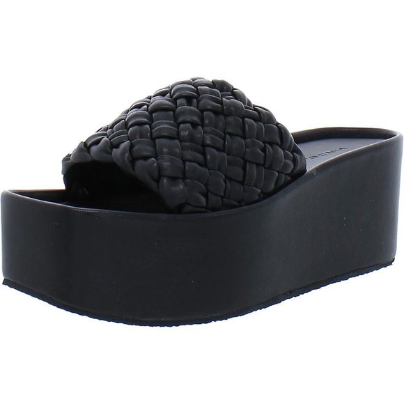 Vince Shoes - Vince Womens Mari Black Leather Square Toe Slide Wedge Sandals Shoes NWOB